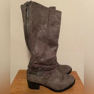 SO “Locker” Gray Faux Suede Riding Boots